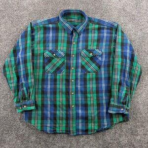 Vintage Five Brothers Flannel Shirt Mens XL Teal Blue Gray Heavy Thick Button Up